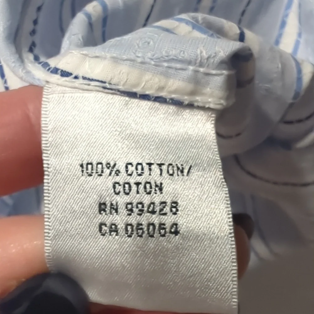 Bugatchi Men's Dress Shirt Blue White Pinstripe Casual Button Down 100% Cotton M